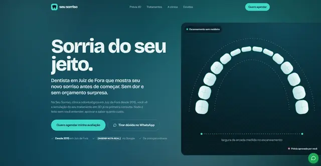 Tela inicial do site de exemplo Seu Sorriso, clínica odontológica